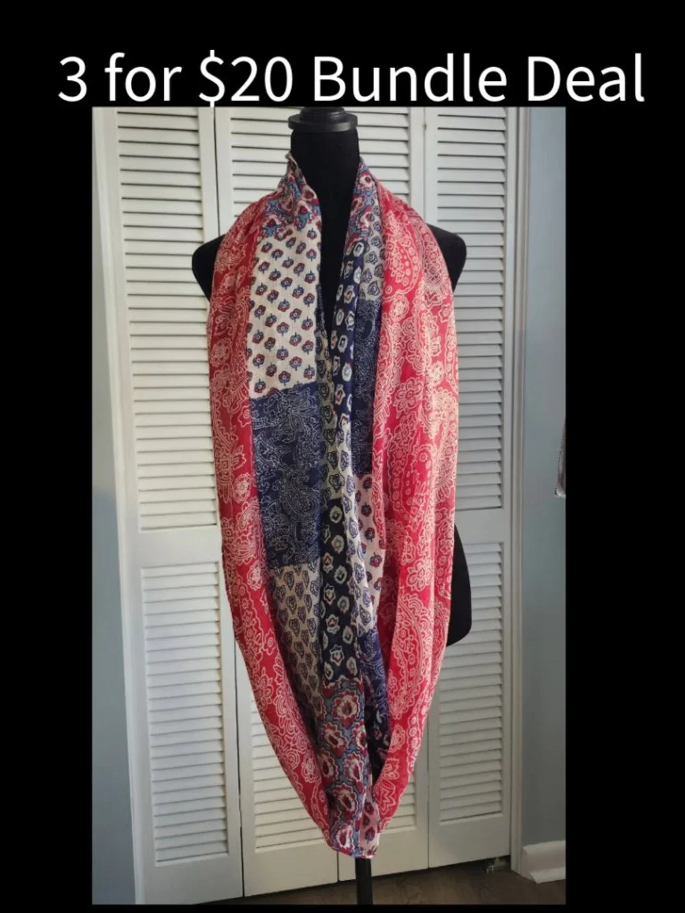 Patriotic Infinity Scarf 4th of July Red White Blue 36x36